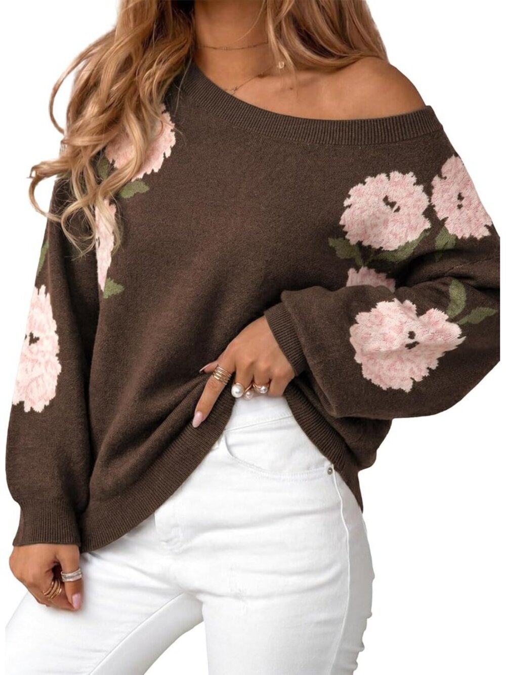 Vintage Jacquard Floral Crewneck Sweater for Women